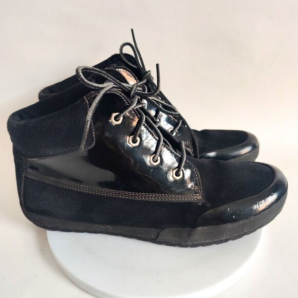 Timberland Womens Chukka Boots 8.5 Lounger Black Patent Leather Lace-up Booties - Picture 1 of 9